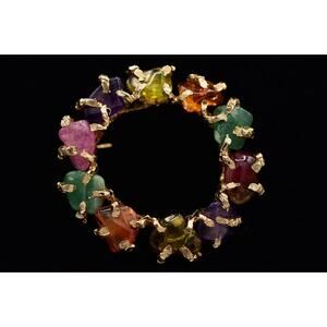 Swaboda Vintage Cabochon Stone Wreath Pin Brooch Multi-Color Signed 1950s BinBP